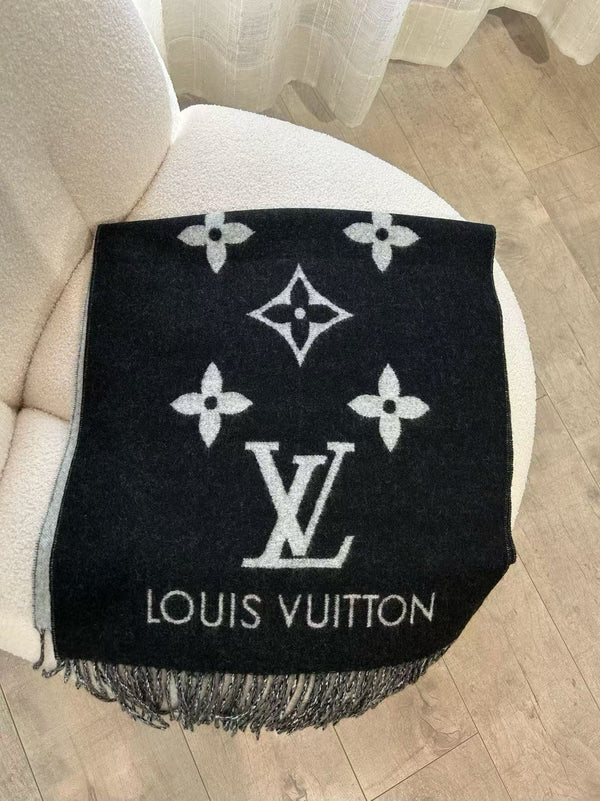 LV Reykjavik Scarf 170cm Black Gray Cashmere 839547