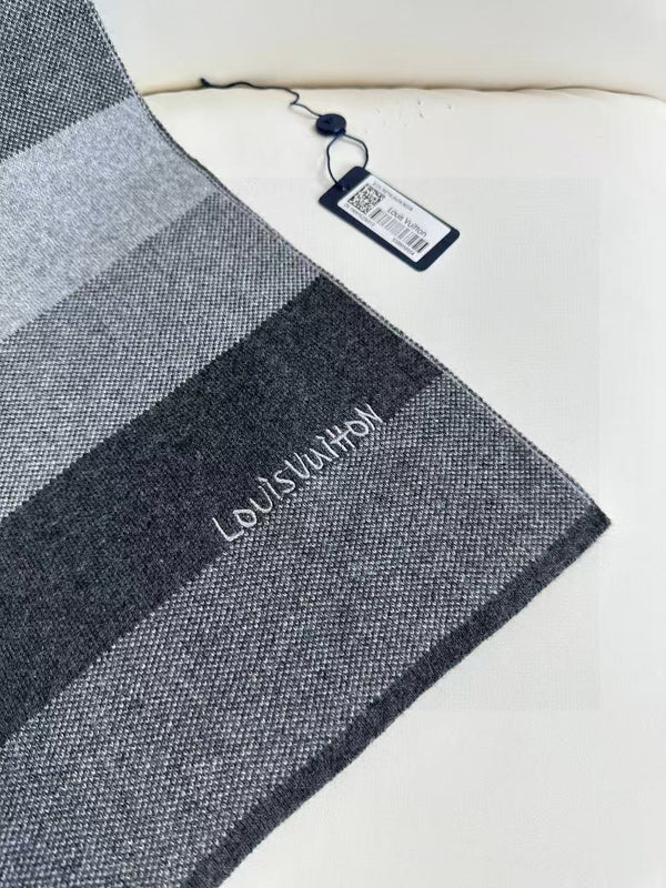 LV 180cm Knitted Cashmere Classic Striped Weave Scarf 839490