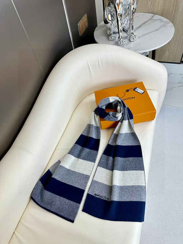 LV 180cm Knitted Cashmere Classic Striped Weave Scarf 839489