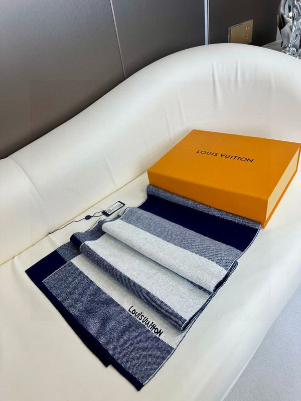 LV 180cm Knitted Cashmere Classic Striped Weave Scarf 839489