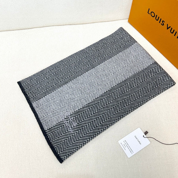 LV Scarf 180cm Gray Knitted Cashmere 838208