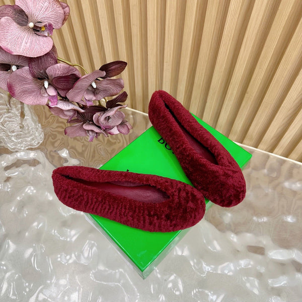 BV 25SS Shearling Ballerina in Wine Red Wool Sheepskin