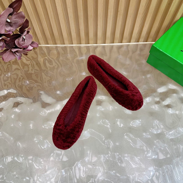 BV 25SS Shearling Ballerina in Wine Red Wool Sheepskin