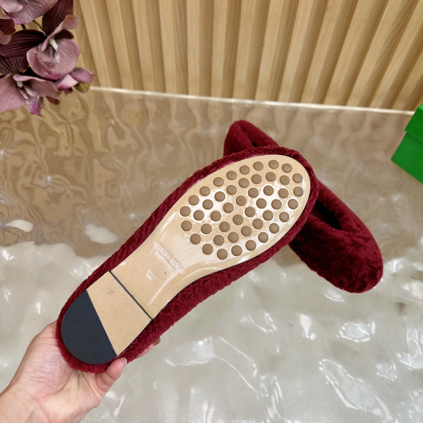 BV 25SS Shearling Ballerina in Wine Red Wool Sheepskin