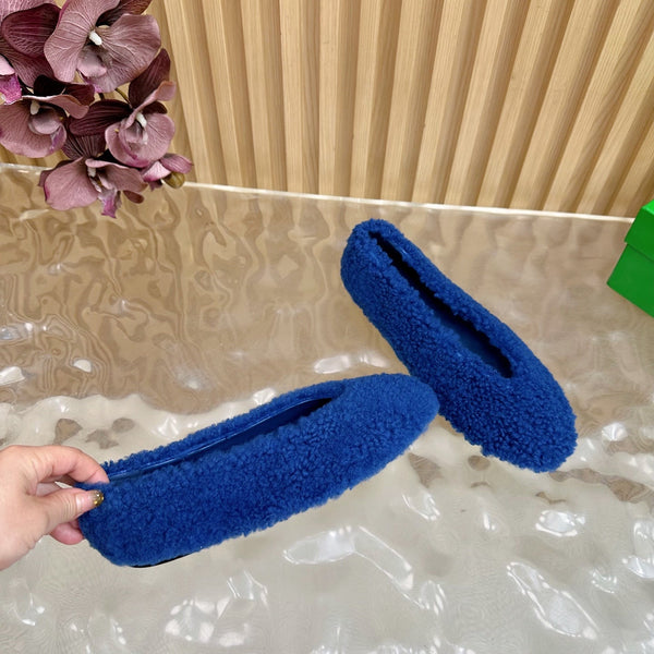 BV 25SS Shearling Ballerina in Blue Wool Sheepskin