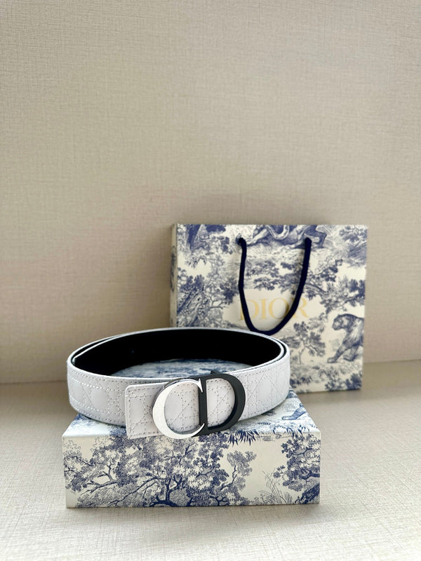 CD Belt 35mm White Black Leather Buckle 593666