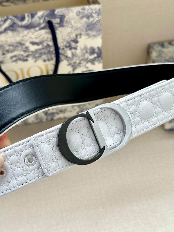 CD Belt 35mm White Black Leather Buckle 593663