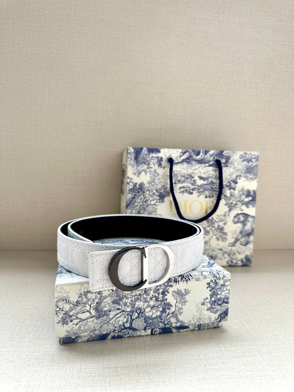 CD Belt 35mm White Black Leather Buckle 593663