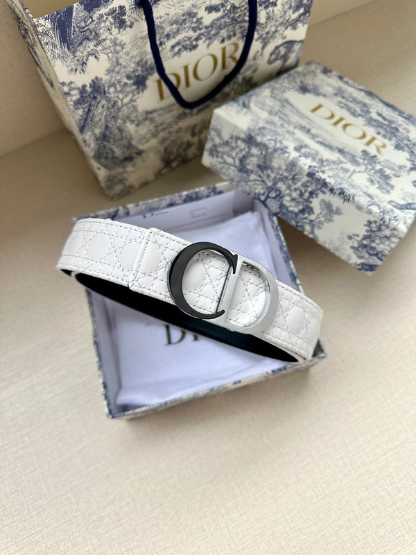 CD Belt 35mm White Black Leather Buckle 593663