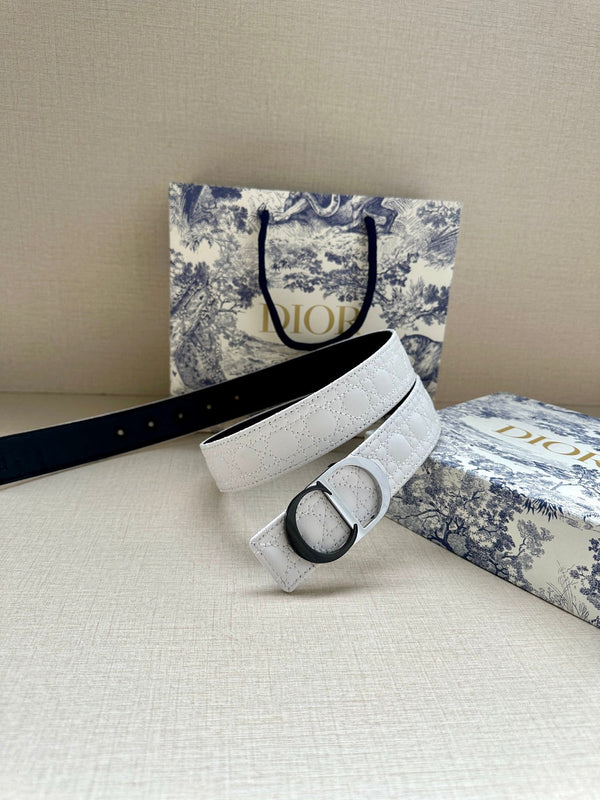 CD Belt 35mm White Black Leather Buckle 593663