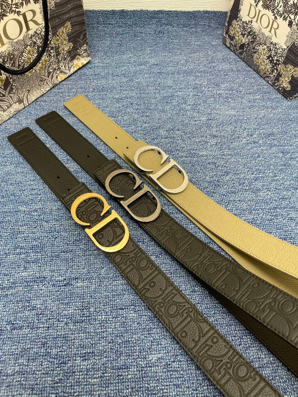 CD Belt 35mm Kumo Cannage Pattern Black Leather Gold Buckle