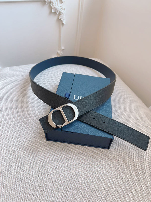 CD Belt 35mm Black Blue Leather Silver Buckle