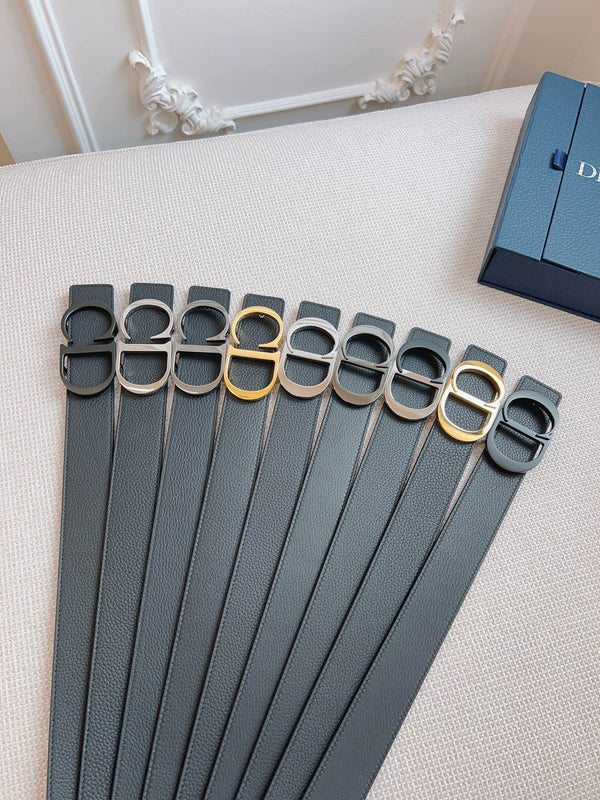 CD Belt 35mm Black Blue Leather Silver Buckle