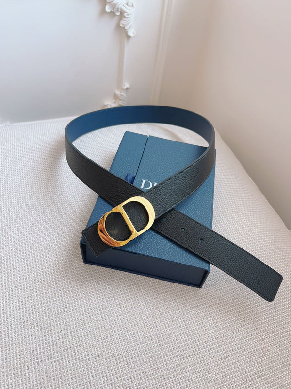 CD Belt 35mm Black Blue Leather Gold Buckle