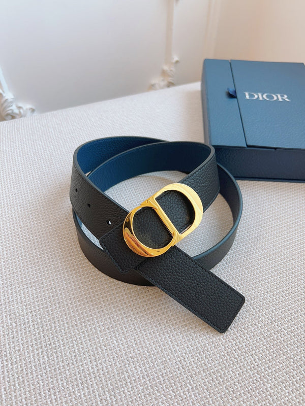 CD Belt 35mm Black Blue Leather Gold Buckle