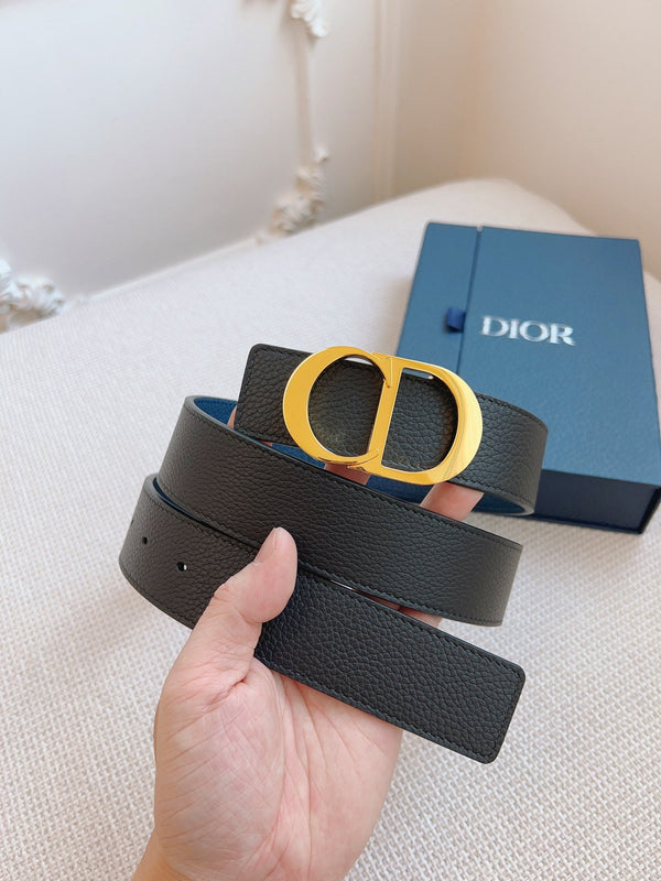 CD Belt 35mm Black Blue Leather Gold Buckle