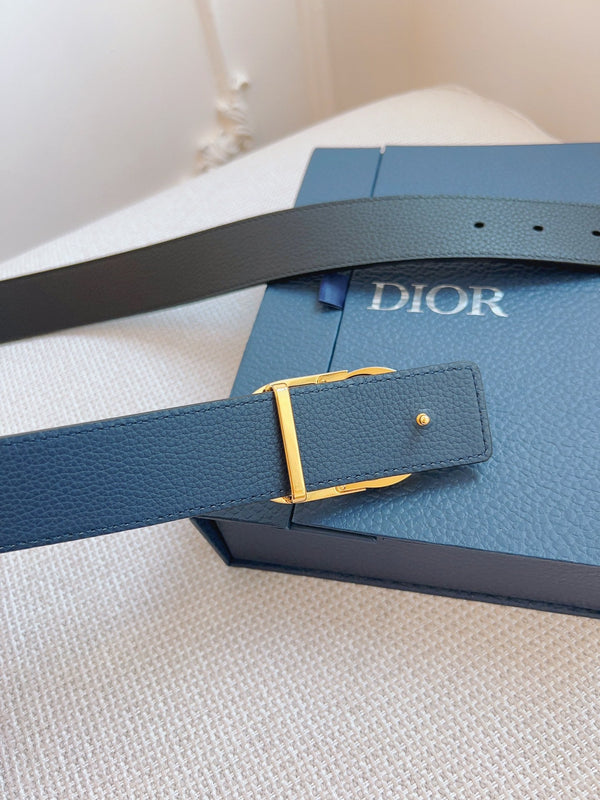 CD Belt 35mm Black Blue Leather Gold Buckle