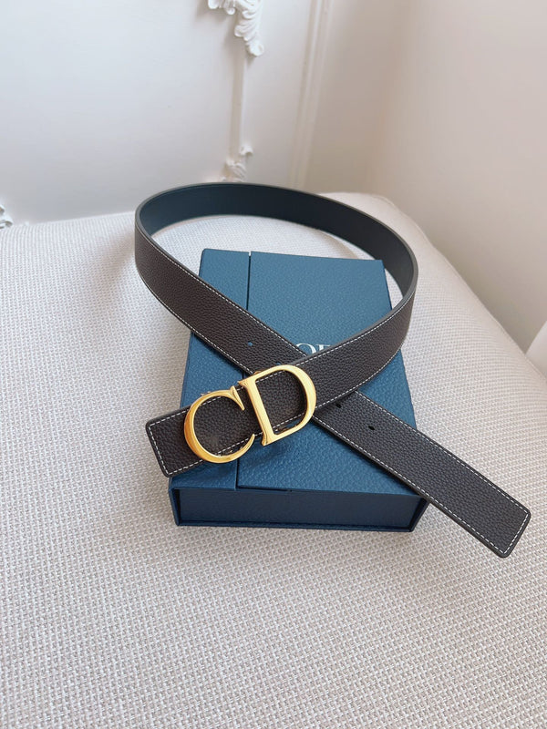 CD Belt 35mm Brown Black Leather Gold Buckle