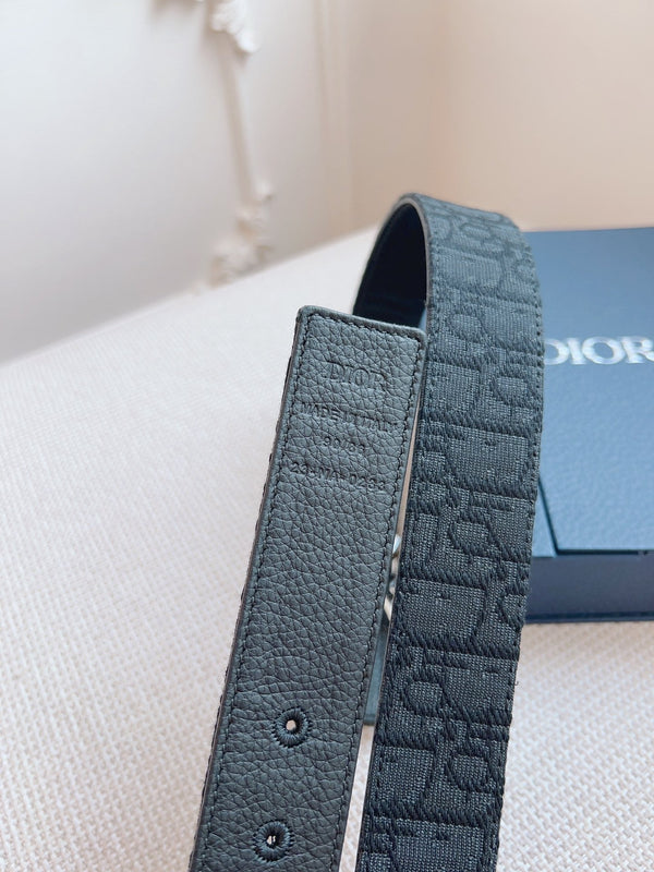 CD Belt 35mm Black Canvas Calfskin Silver Logo Buckle