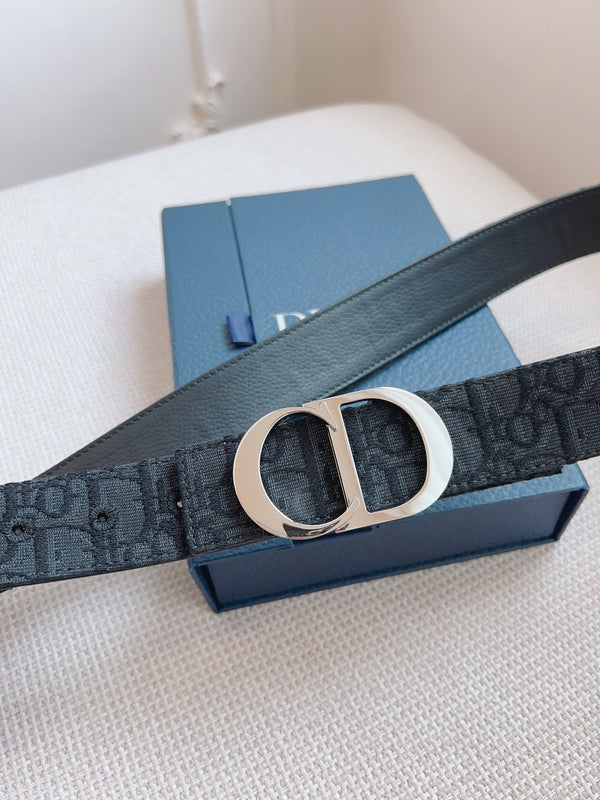 CD Belt 35mm Black Canvas Calfskin Silver Buckle