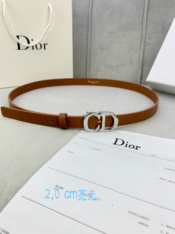 CD Saddle Belt 20mm Brown Calfskin Metal Buckle