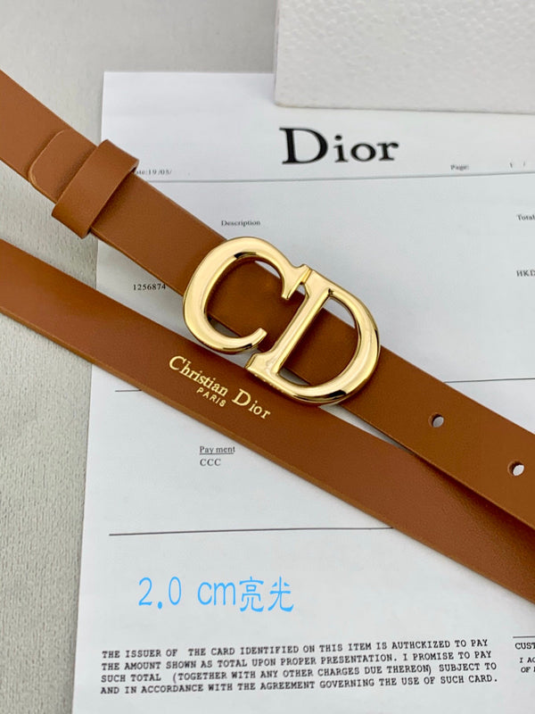 CD Saddle Belt 20mm Brown Calfskin Metal Buckle