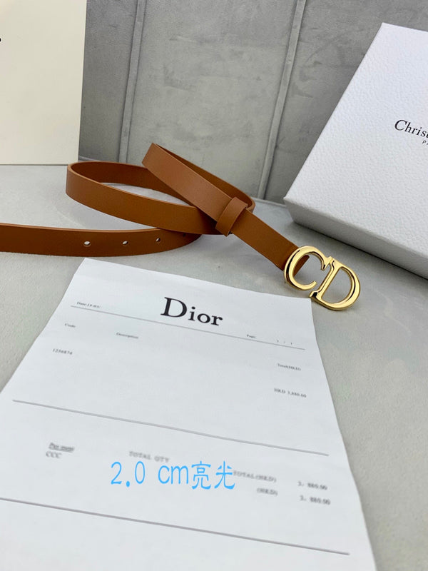 CD Saddle Belt 20mm Brown Calfskin Metal Buckle