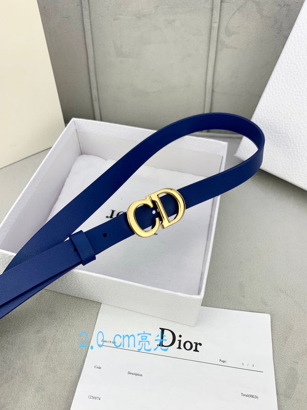 CD Saddle Belt 20mm Blue Calfskin Metal Buckle