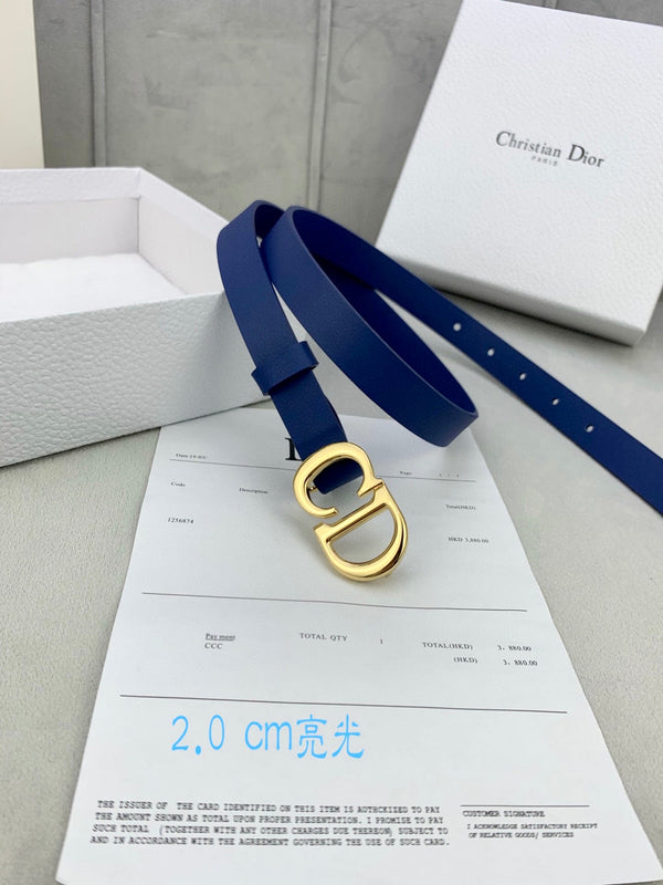 CD Saddle Belt 20mm Blue Calfskin Metal Buckle