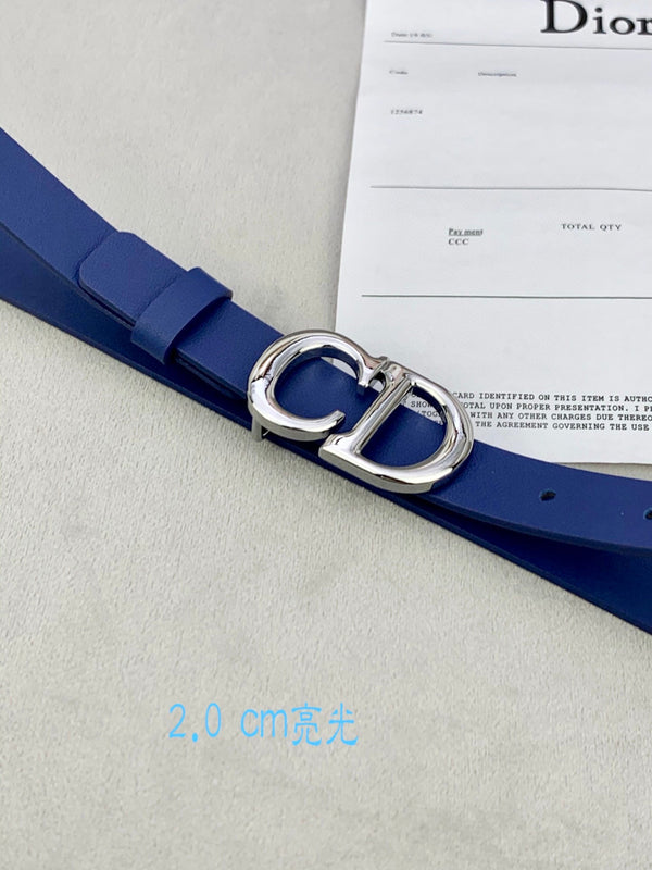 CD Saddle Belt 20mm Blue Calfskin Metal Buckle
