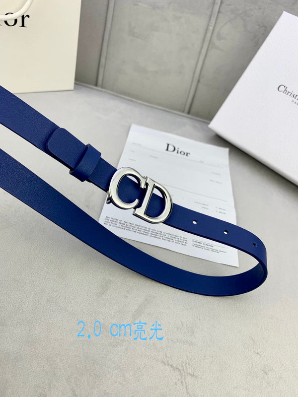 CD Saddle Belt 20mm Blue Calfskin Metal Buckle