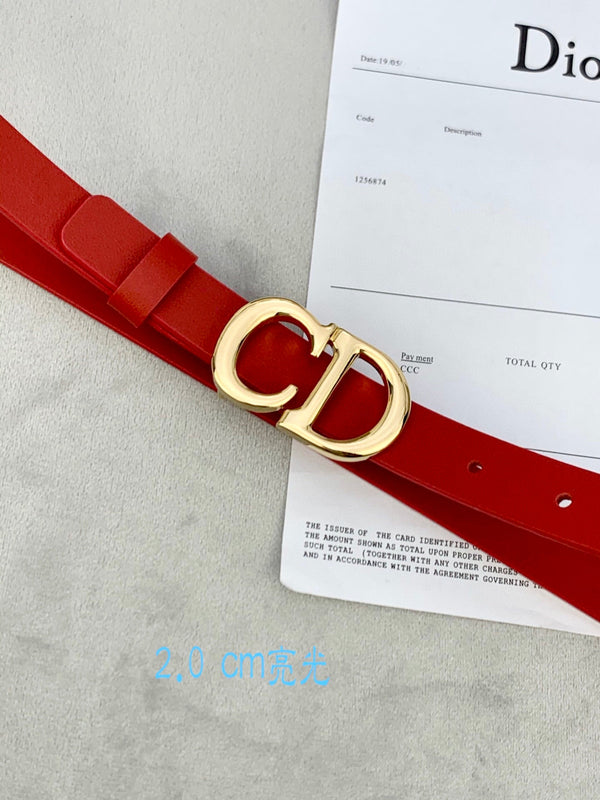 CD Saddle Belt 20mm Red Calfskin Metal Buckle
