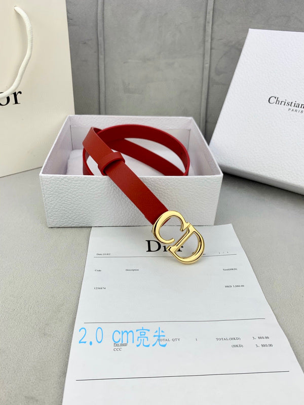 CD Saddle Belt 20mm Red Calfskin Metal Buckle