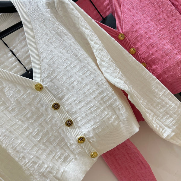 Fendi Letter Jacquard Viscose V-neck Long-Sleeved Cardigan