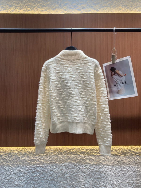 Fendi 25FW Knited Wool Jacquard Cream Cardigan