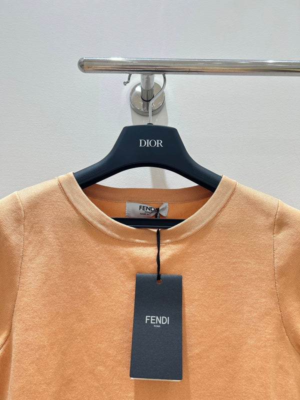 Fendi 25 Round Neck Knit Short-Sleeved Shirt Brown Tencel