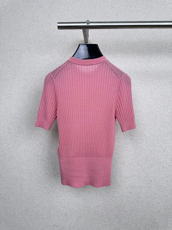 Fendi 25F Knitted Short Sleeves Shirt Pink Wool