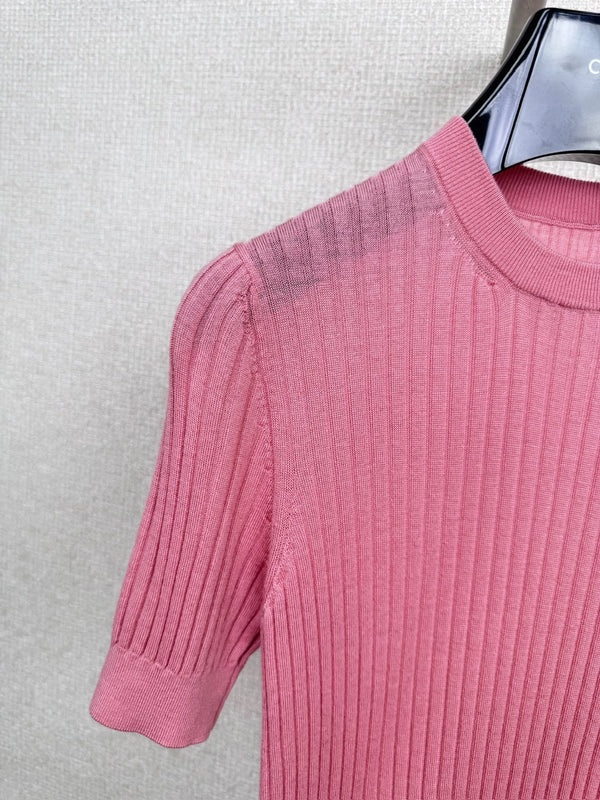Fendi 25F Knitted Short Sleeves Shirt Pink Wool