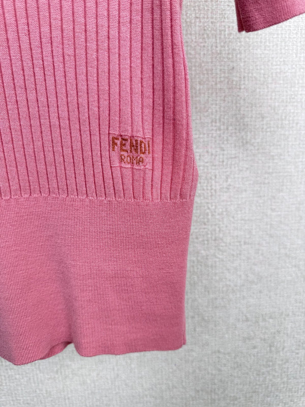 Fendi 25F Knitted Short Sleeves Shirt Pink Wool