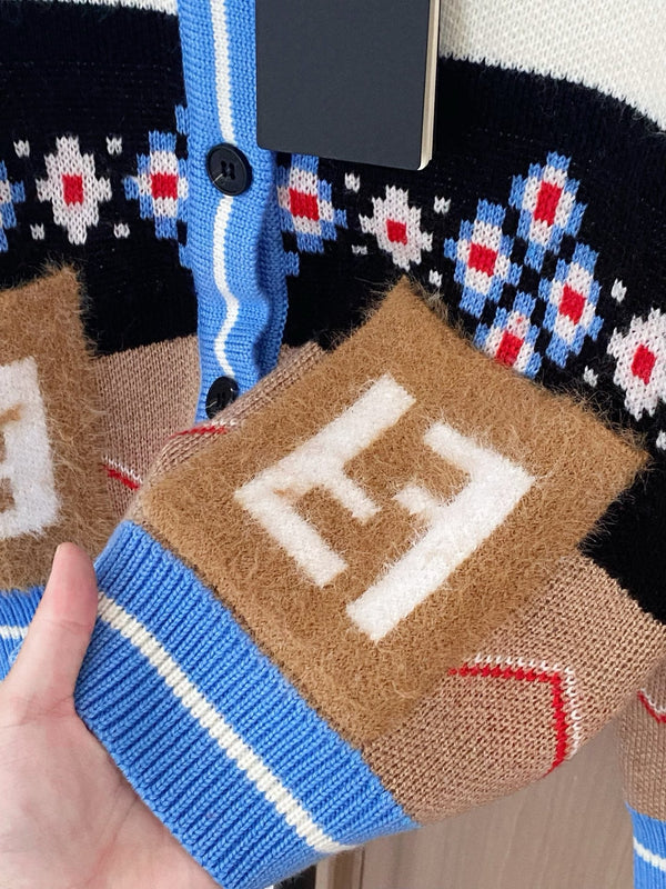 Fendi 25 Round Neck Pockets Mix Colors Viscose Cardigan