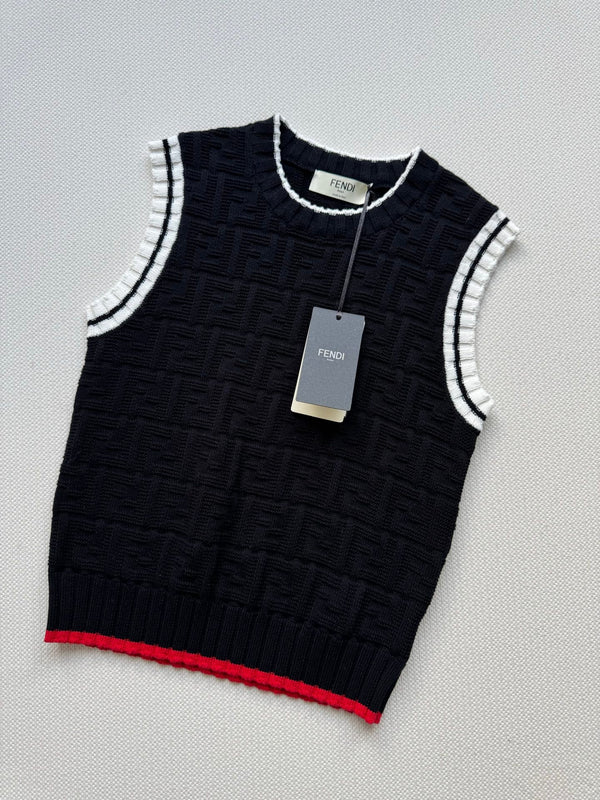 Fendi 25SS Double F Jacquard Knitted Wool Black Vest