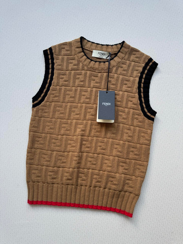 Fendi 25SS Double F Jacquard Knitted Wool Brown Vest