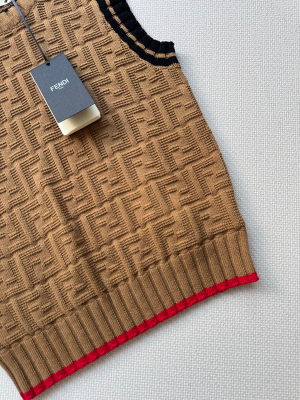 Fendi 25SS Double F Jacquard Knitted Wool Brown Vest