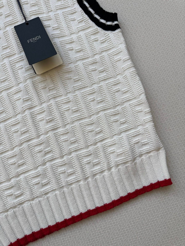 Fendi 25SS Double F Jacquard Knitted Wool White Vest