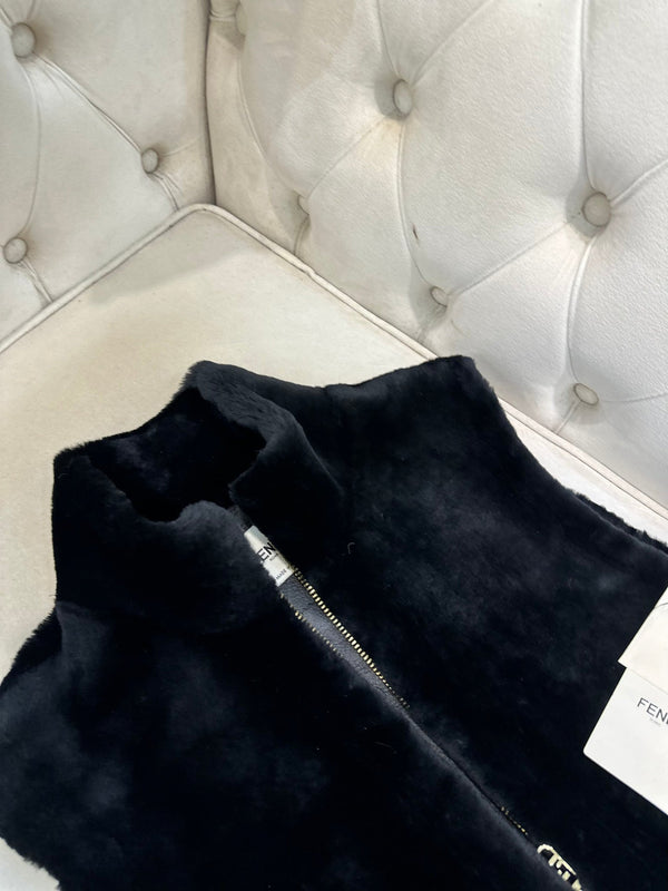 Fendi 25AW Merino Shearling Black Vest
