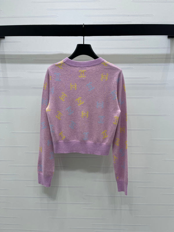 CC 25 Jacquard Long-Sleeved Pullover Sweater Pink Wool