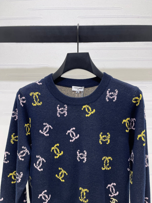 CC 25 Jacquard Long-Sleeved Pullover Sweater Black Wool