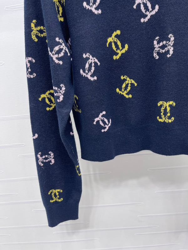 CC 25 Jacquard Long-Sleeved Pullover Sweater Black Wool