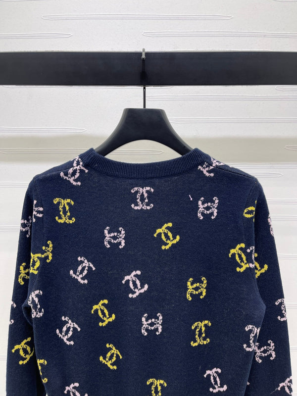 CC 25 Jacquard Long-Sleeved Pullover Sweater Black Wool