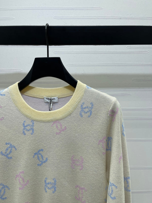 CC 25 Jacquard Long-Sleeved Pullover Sweater Yellow Wool